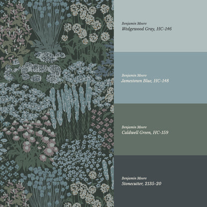Reese Garden Bloom Deep Green Wallpaper