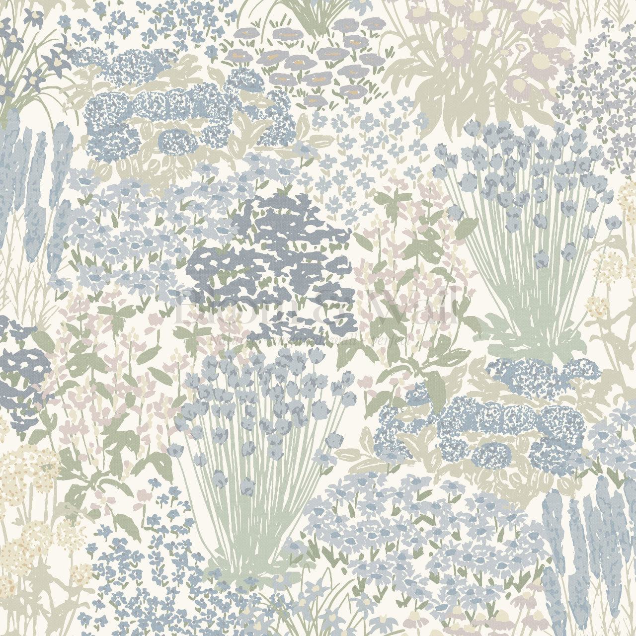 Reese Garden Bloom Blue Oat Wallpaper