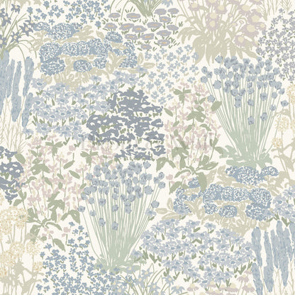 Reese Garden Bloom Blue Oat Wallpaper
