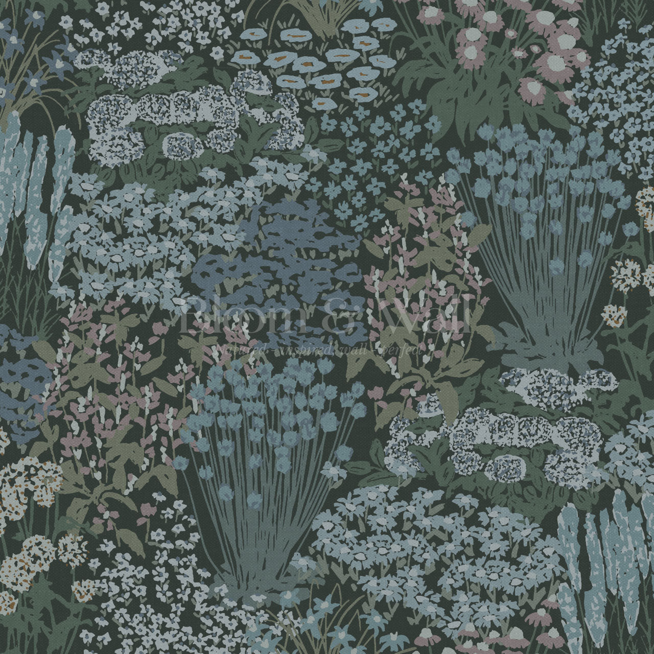 Reese Garden Bloom Deep Green Wallpaper