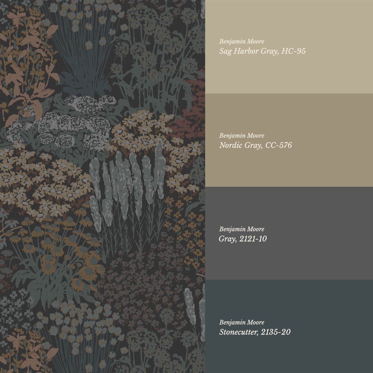 Reese Garden Bloom Moody Brown Wallpaper