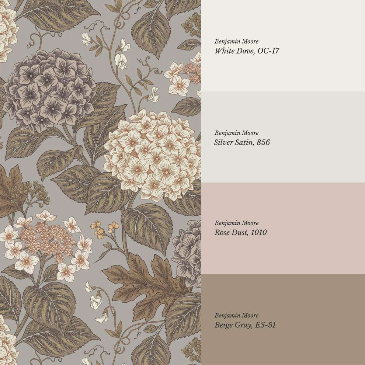 Regina Hydrangea Dove Gray Brown Wallpaper