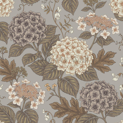 Regina Hydrangea Dove Gray Brown Wallpaper
