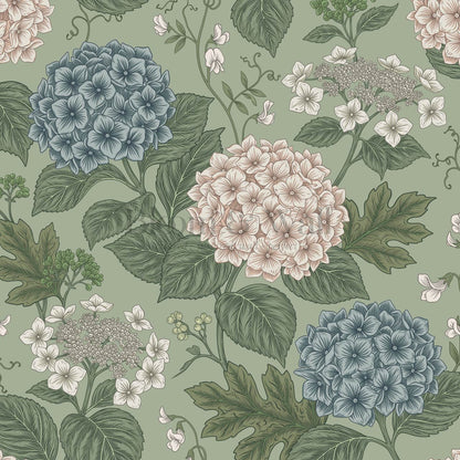 Regina Hydrangea Forest Green Petal Wallpaper
