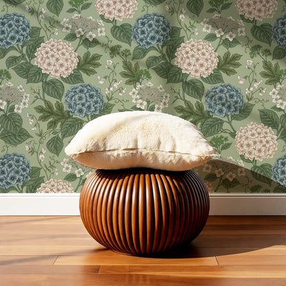 Regina Hydrangea Forest Green Petal Wallpaper