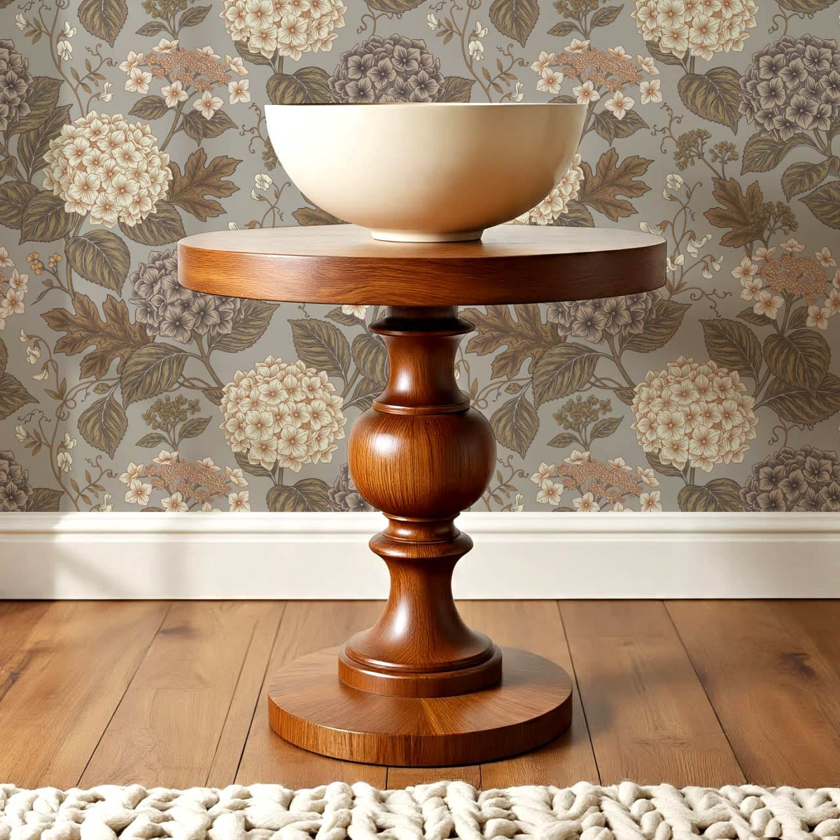 Regina Hydrangea Dove Gray Brown Wallpaper