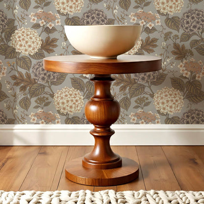 Regina Hydrangea Dove Gray Brown Wallpaper