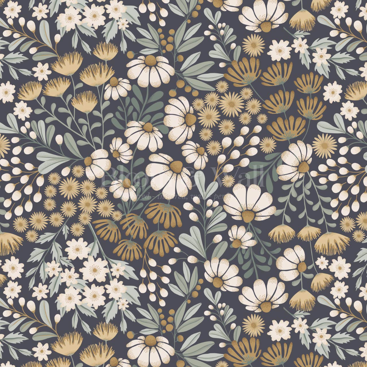 Reign Floral Wilderness Garden Slate Ochre Wallpaper