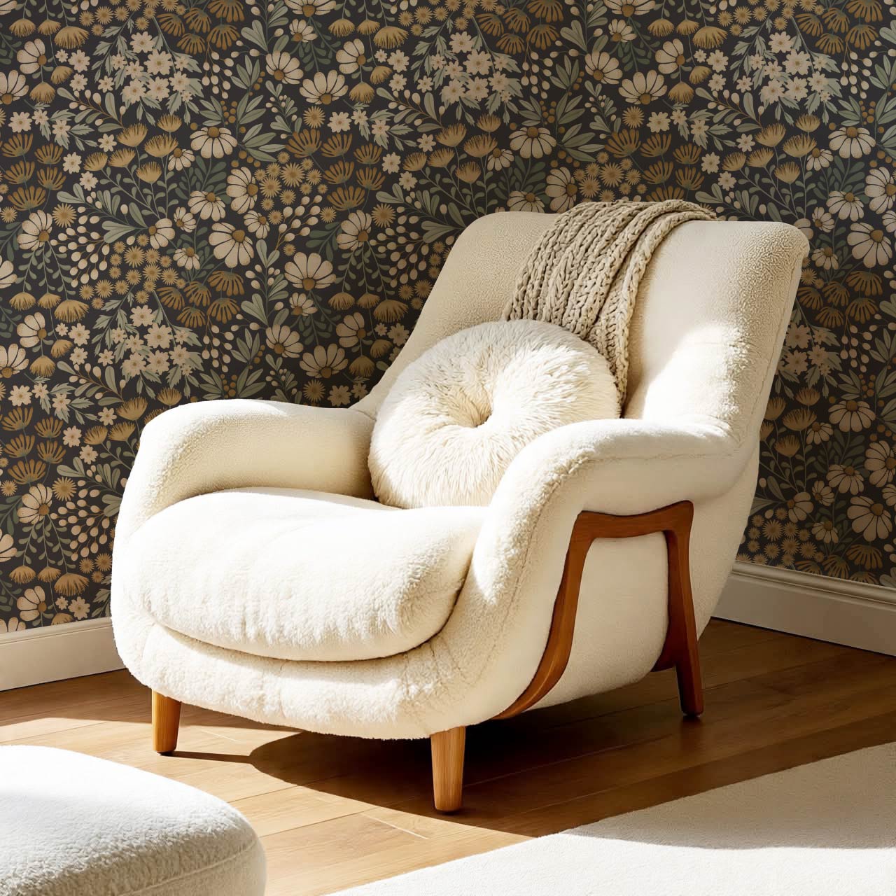 Reign Floral Wilderness Garden Slate Ochre Wallpaper