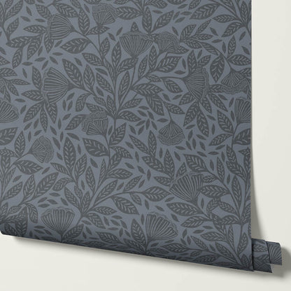 Remi Art Nouveau Floral Dark Blues Wallpaper