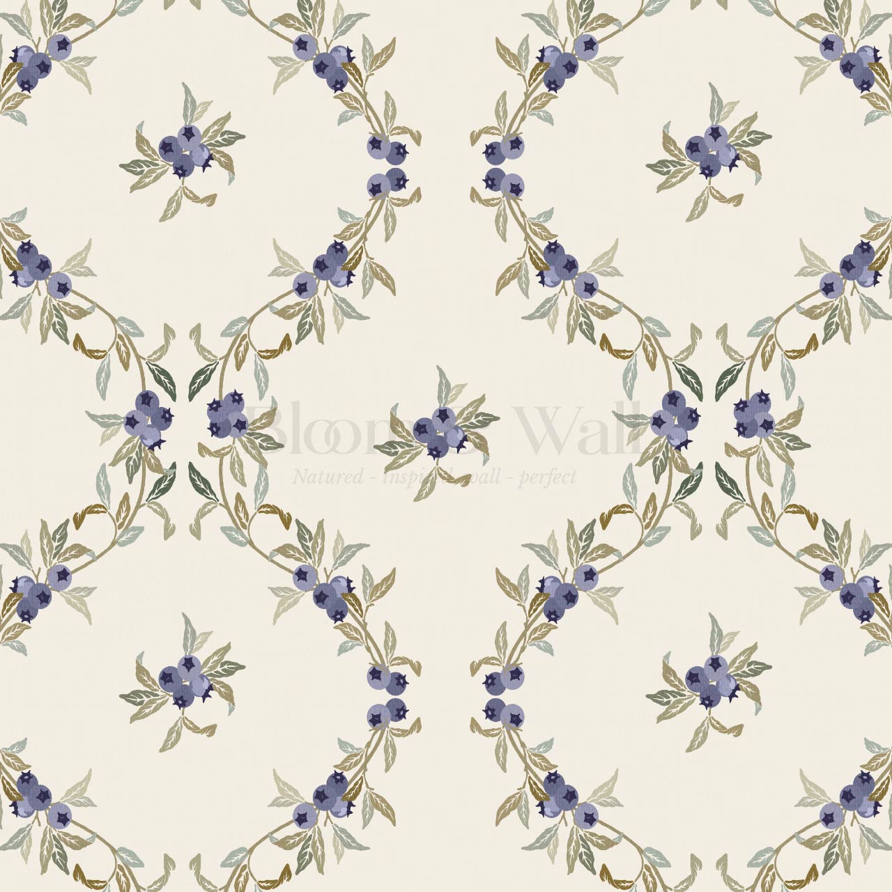 Remy Blueberry Vines Cream Wallpaper