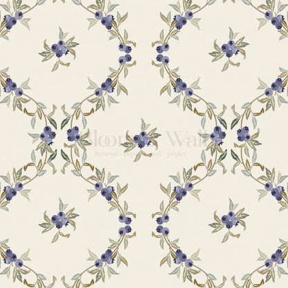 Remy Blueberry Vines Cream Wallpaper