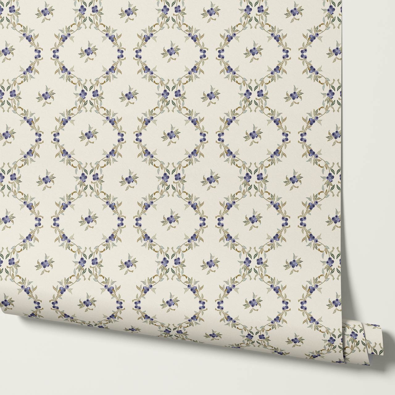 Remy Blueberry Vines Cream Wallpaper