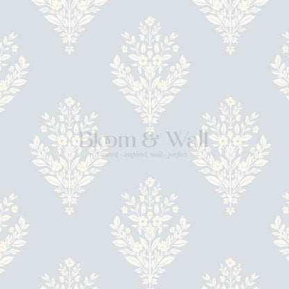 Renata Floral Medallion Sky Cream Wallpaper