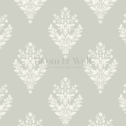 Renata Floral Medallion Sage Cream Wallpaper
