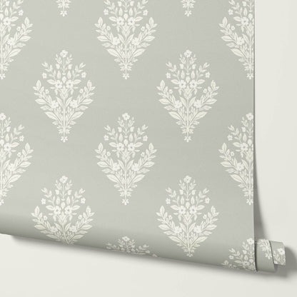 Renata Floral Medallion Sage Cream Wallpaper