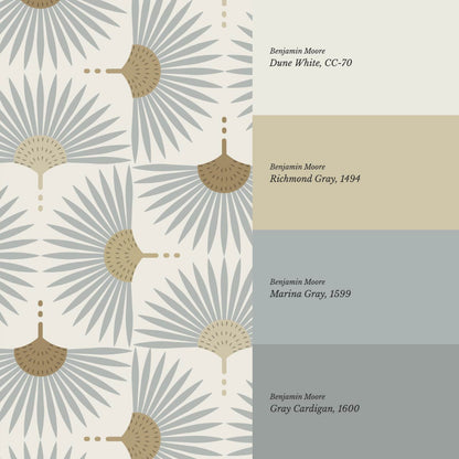 Renilda Mid-Century Sunburst Pale Gray Mustard Wallpaper