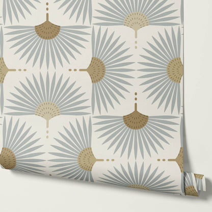 Renilda Mid-Century Sunburst Pale Gray Mustard Wallpaper