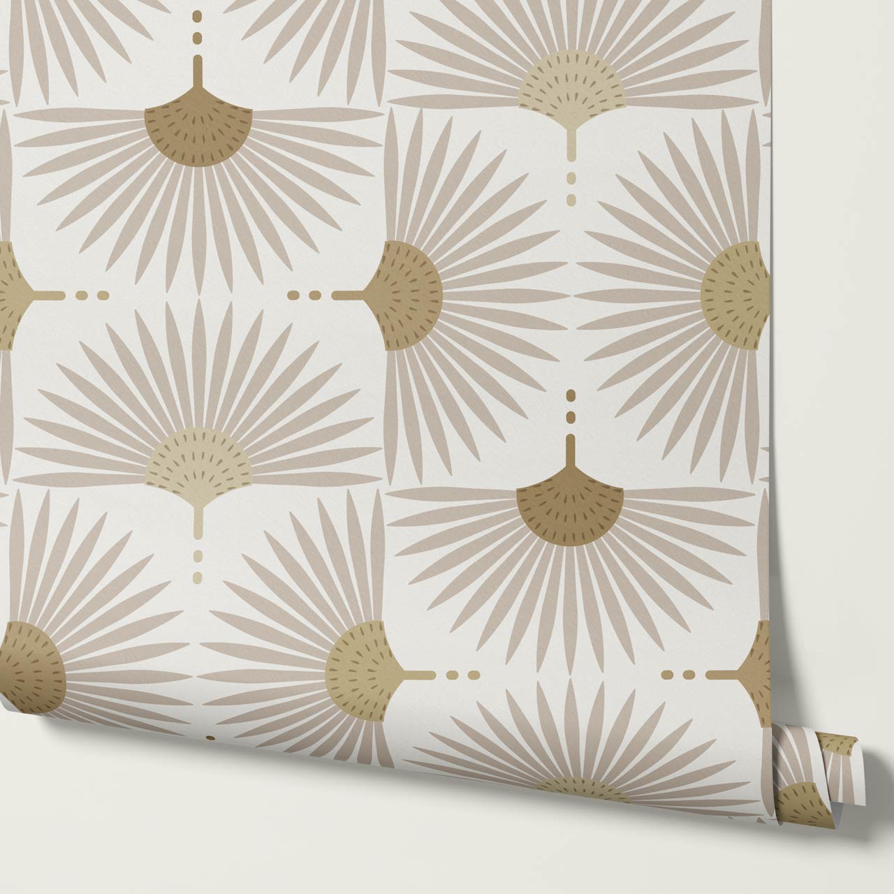 Renilda Mid-Century Sunburst Taupe Mustard Wallpaper