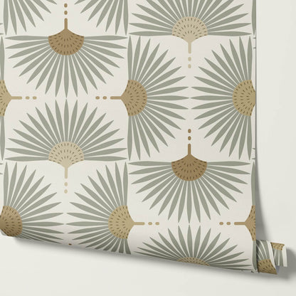 Renilda Mid-Century Sunburst Sage Mustard Wallpaper