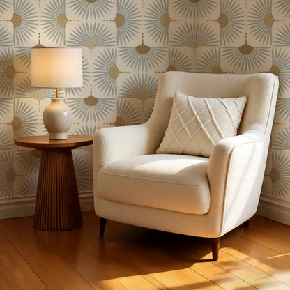 Renilda Mid-Century Sunburst Pale Gray Mustard Wallpaper