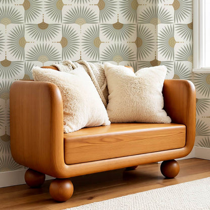 Renilda Mid-Century Sunburst Sage Mustard Wallpaper
