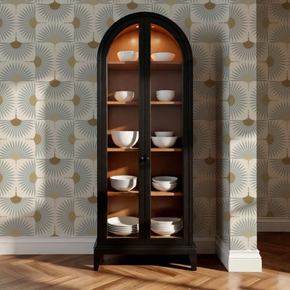 Renilda Mid-Century Sunburst Pale Gray Mustard Wallpaper