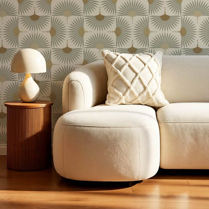 Renilda Mid-Century Sunburst Sage Mustard Wallpaper
