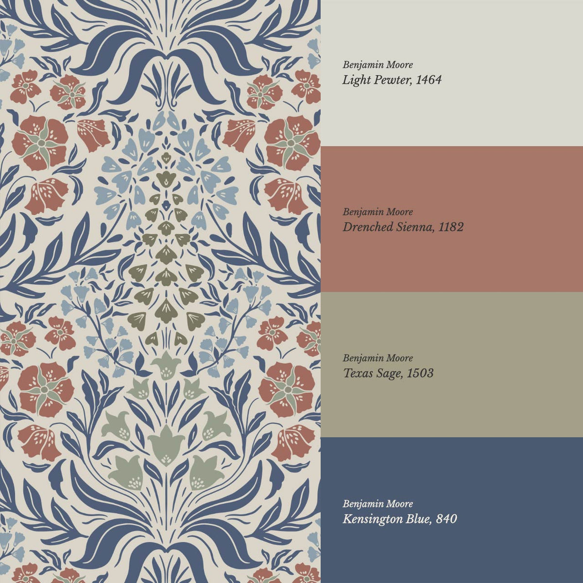 Rimia English Taupe Navy Red Clay Sage Wallpaper