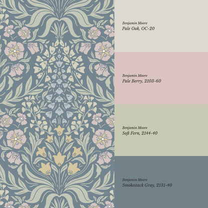 Rimia English Garden Gray Sky Pale Mauve Wallpaper