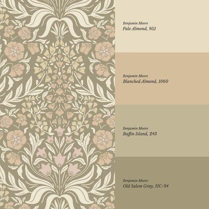 Rimia English Garden Green Olive Beige Pale Mauve Wallpaper