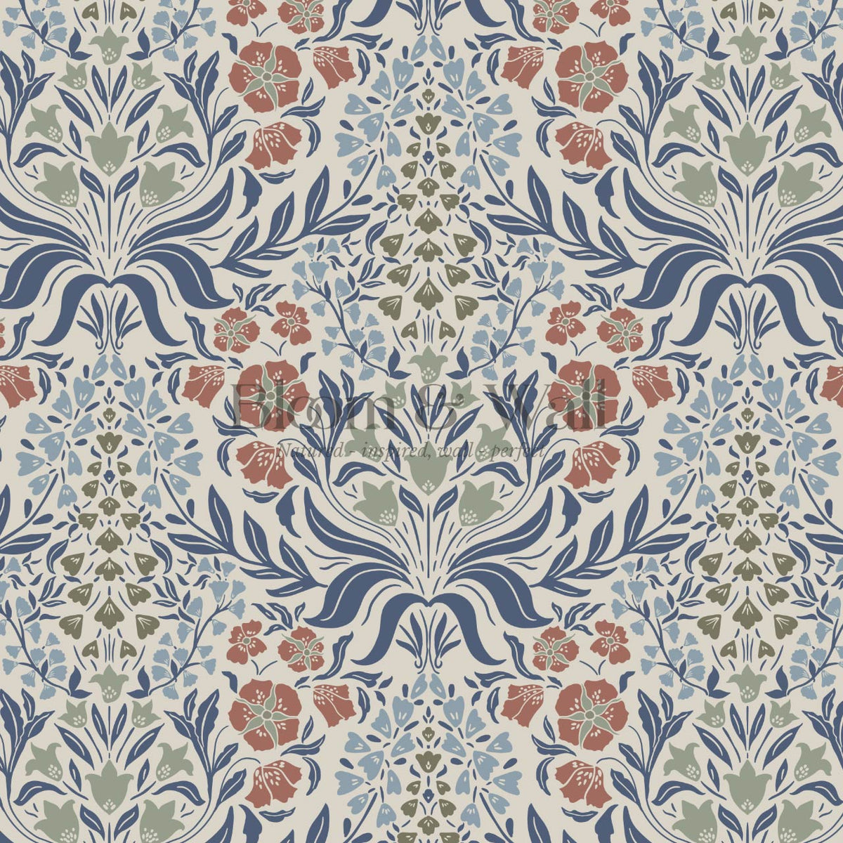 Rimia English Taupe Navy Red Clay Sage Wallpaper