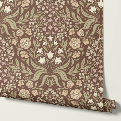 Rimia English Garden Brown Olive Almond Wallpaper