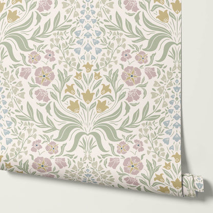 Rimia English Garden Soft Cream Sage Blush Wallpaper