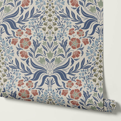 Rimia English Taupe Navy Red Clay Sage Wallpaper