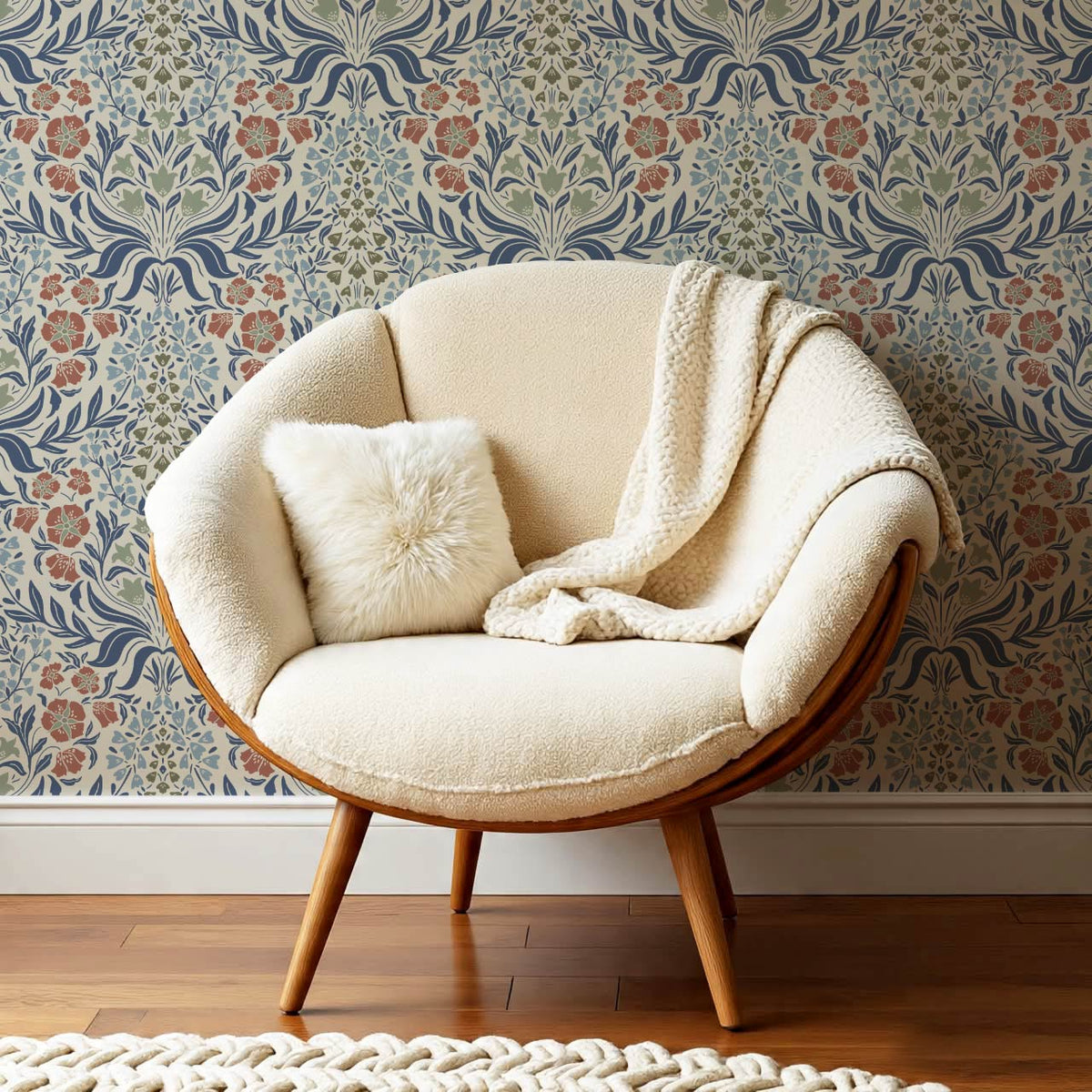 Rimia English Taupe Navy Red Clay Sage Wallpaper