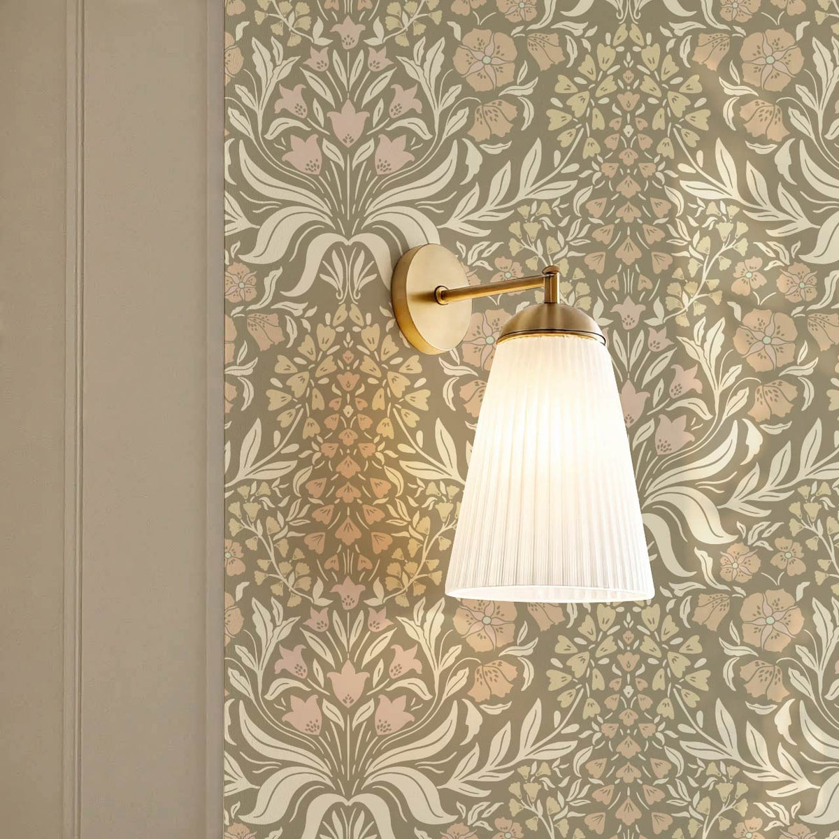 Rimia English Garden Green Olive Beige Pale Mauve Wallpaper