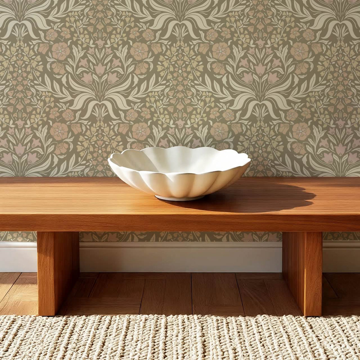Rimia English Garden Green Olive Beige Pale Mauve Wallpaper