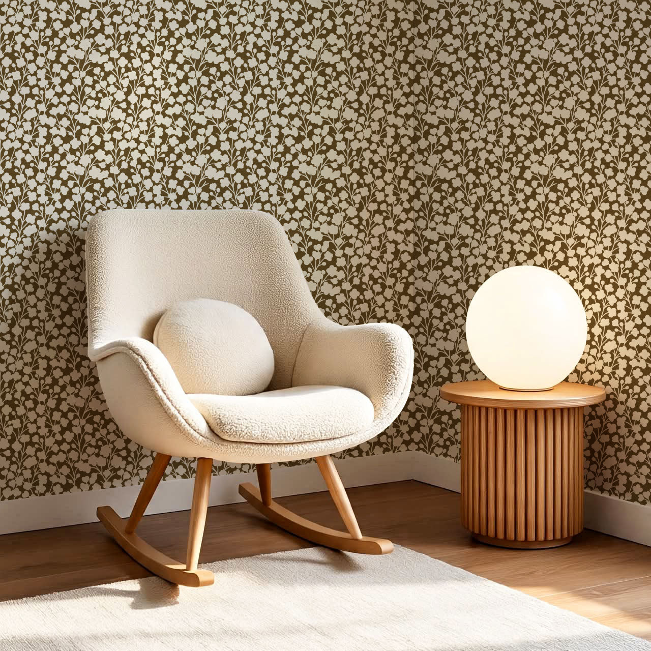 Riva Gypsophila Flowers Olive Wallpaper
