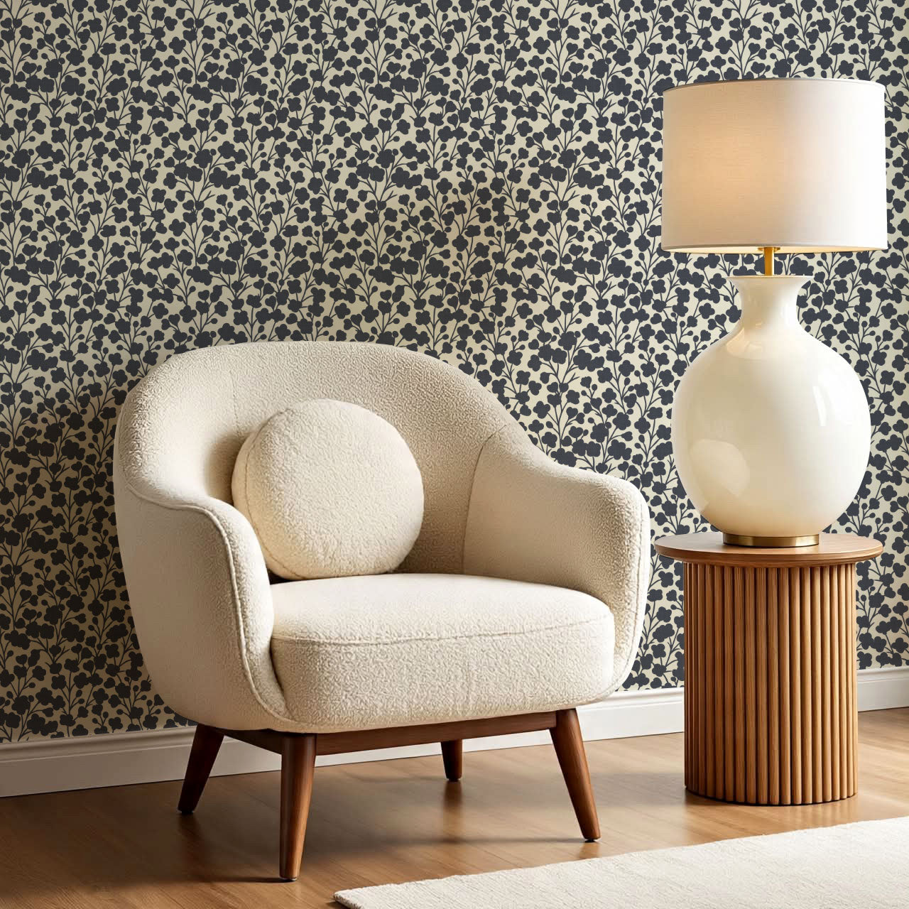 Riva Gypsophila Flowers Slate Wallpaper