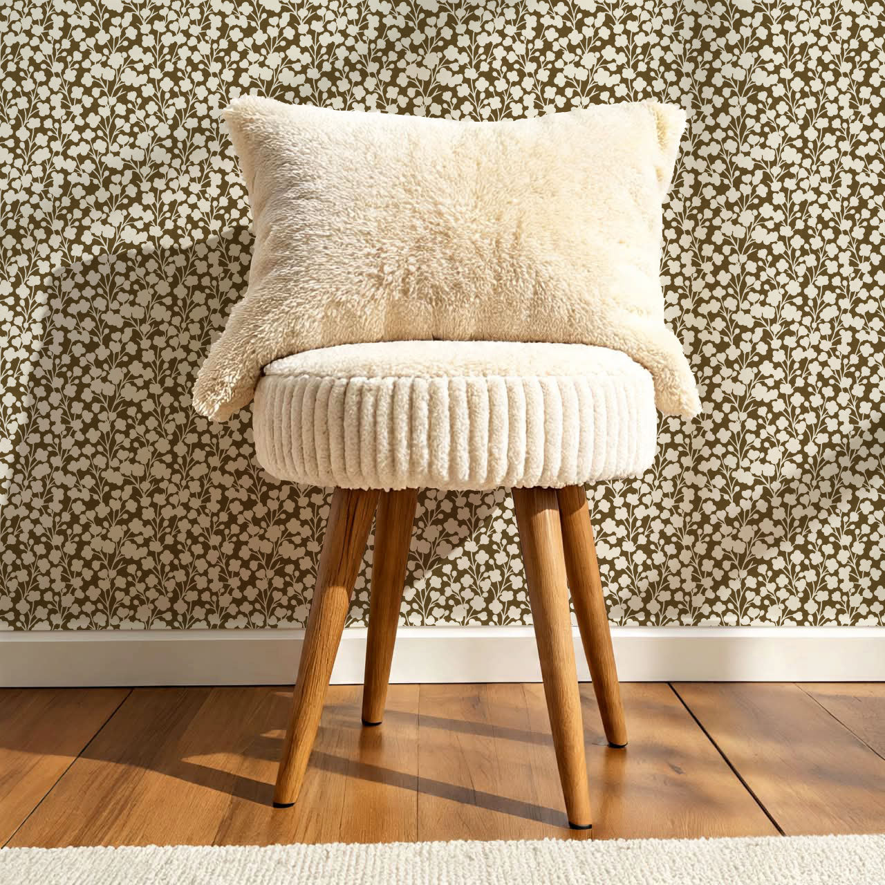 Riva Gypsophila Flowers Olive Wallpaper