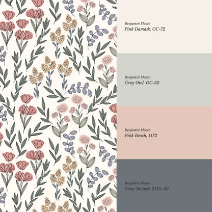 River Country Floral Blush Green Wallpaper