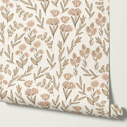 River Country Floral Yellow Peach Wallpaper