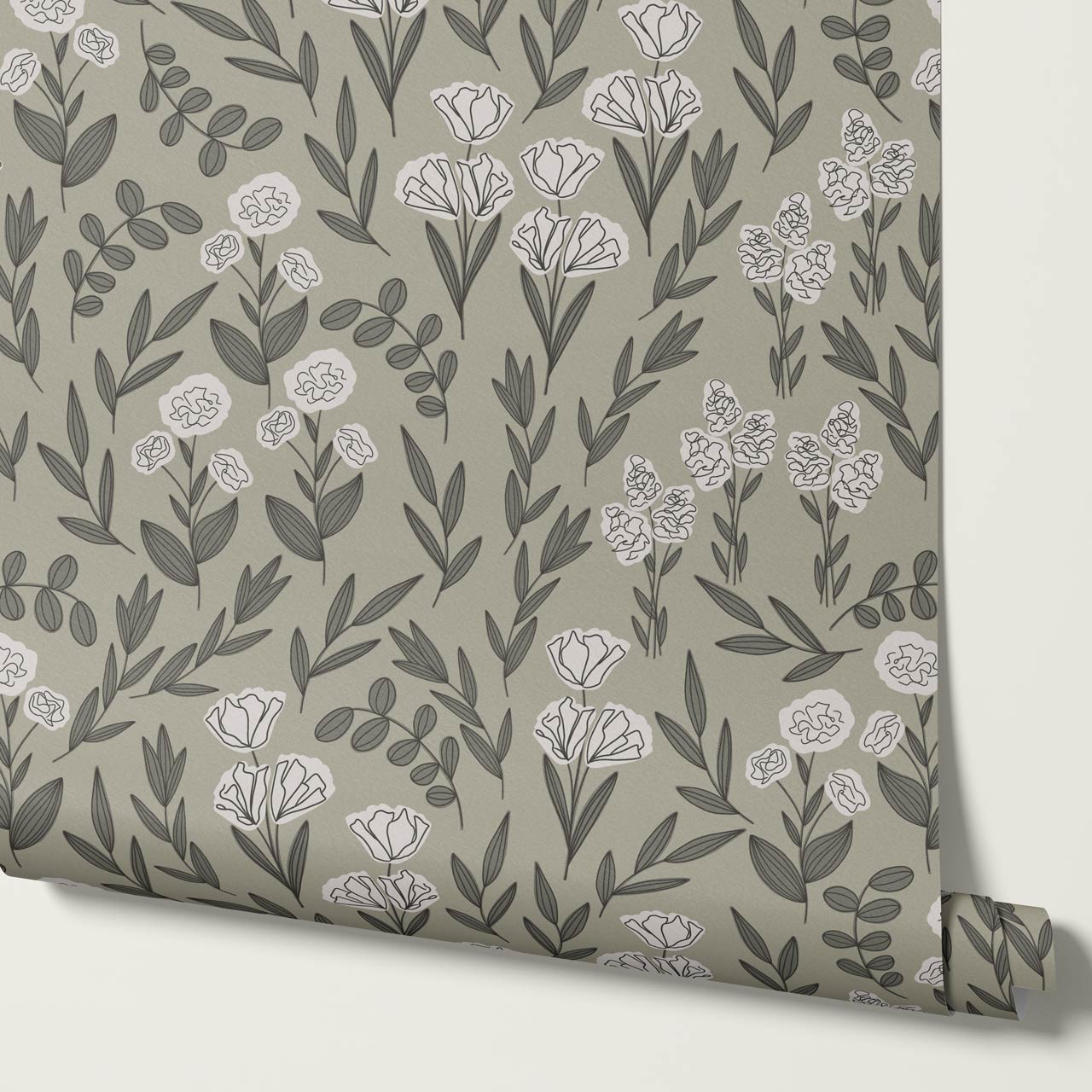 River Country Floral Olive Wallpaper