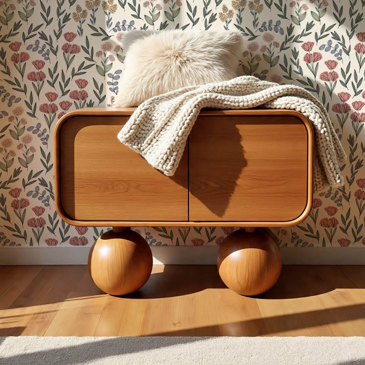 River Country Floral Blush Green Wallpaper