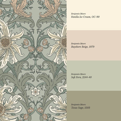 Robin Heritage Bloomery Sage Tan Wallpaper