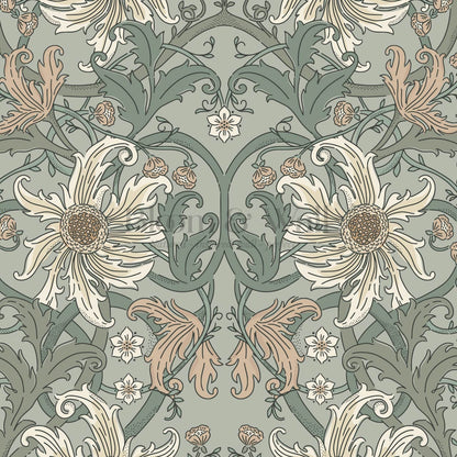 Robin Heritage Bloomery Sage Tan Wallpaper