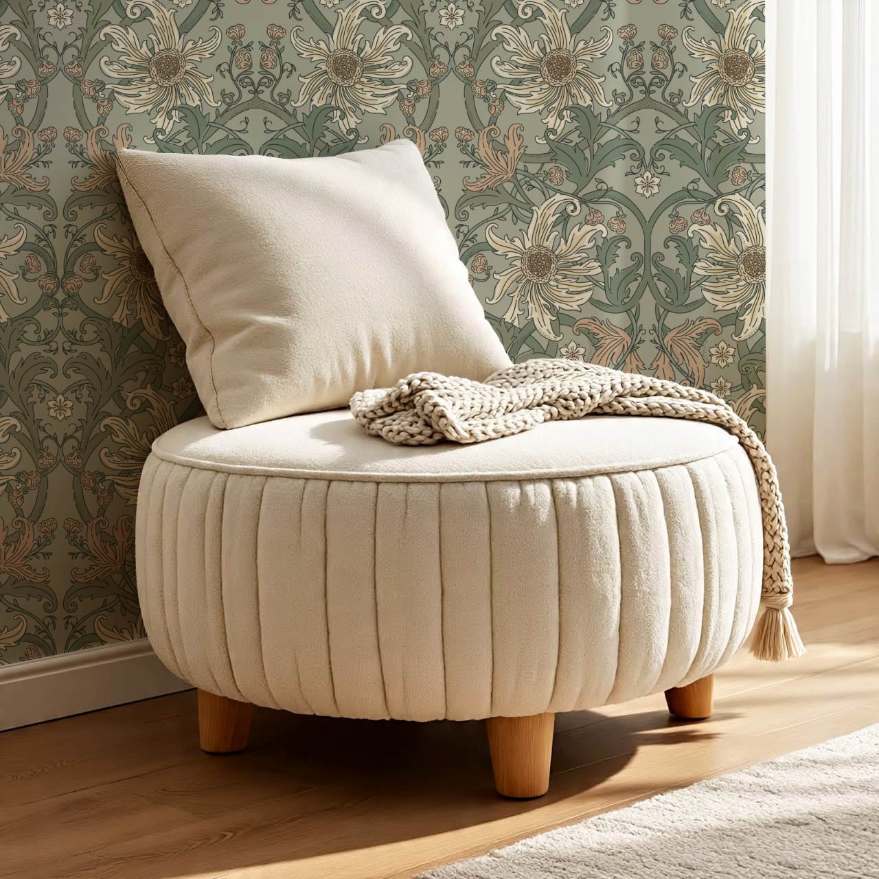 Robin Heritage Bloomery Sage Tan Wallpaper