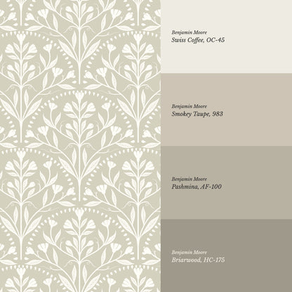 Rochelle Creeping Trellis Scallop Taupe Wallpaper