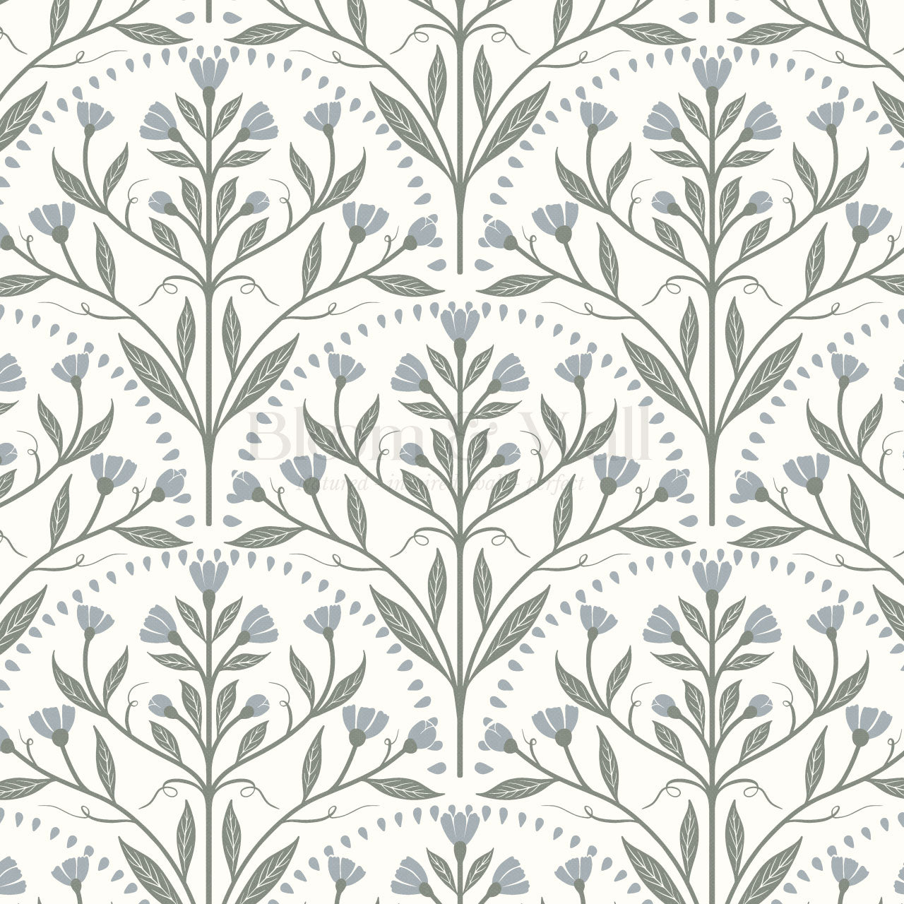 Rochelle Creeping Trellis Scallop Blue Green Wallpaper